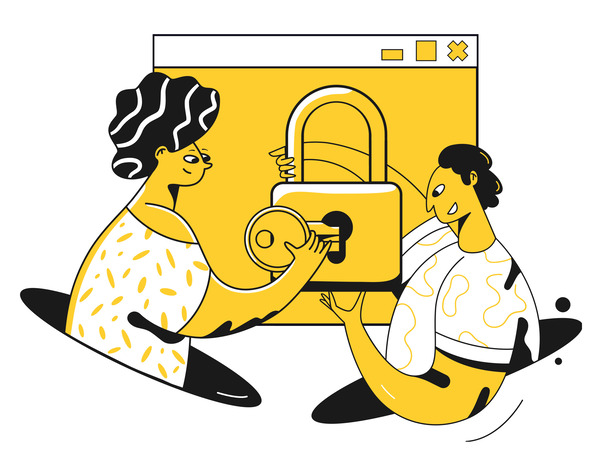 Couple opening a padlock with a key 1